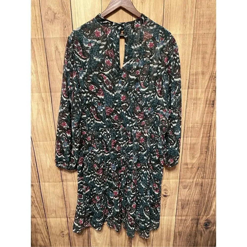 Lane Bryant size 24 NWT Dress Green Puff Long Sleeve Floral keyhole